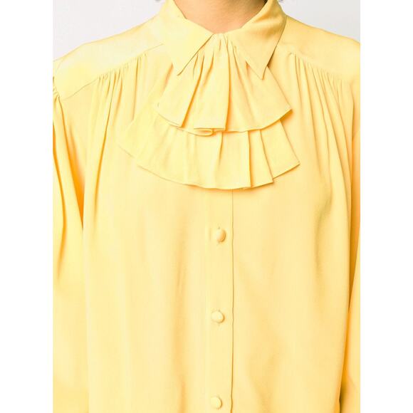 GUCCI Silk Ruffle Jabot Blouse Crepe De Chine Button Down Yellow {L49} - Picture 4 of 9